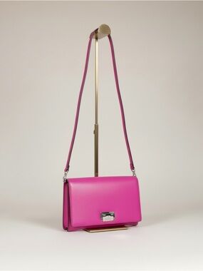 Kate Spade Hot Pink Saffiano Leather Crossbody Wallet Clutch Gold Chain Strap